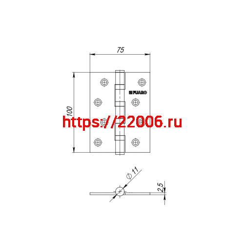 Петля Fuaro (Фуаро) универсальная IN4400U SB (4BB 100x75x2,5) мат. золото фото 2 Петля Fuaro (Фуаро) универсальная IN4400U SB (4BB 100x75x2,5) мат. золото фото 2